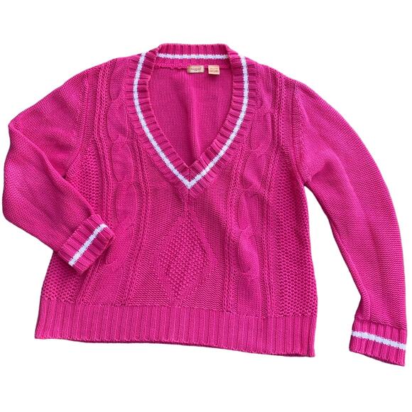Northcrest Sweaters - VTG Northcrest Women’s Purple Large Deep V-Neck Pullover Cable Knit Sweater